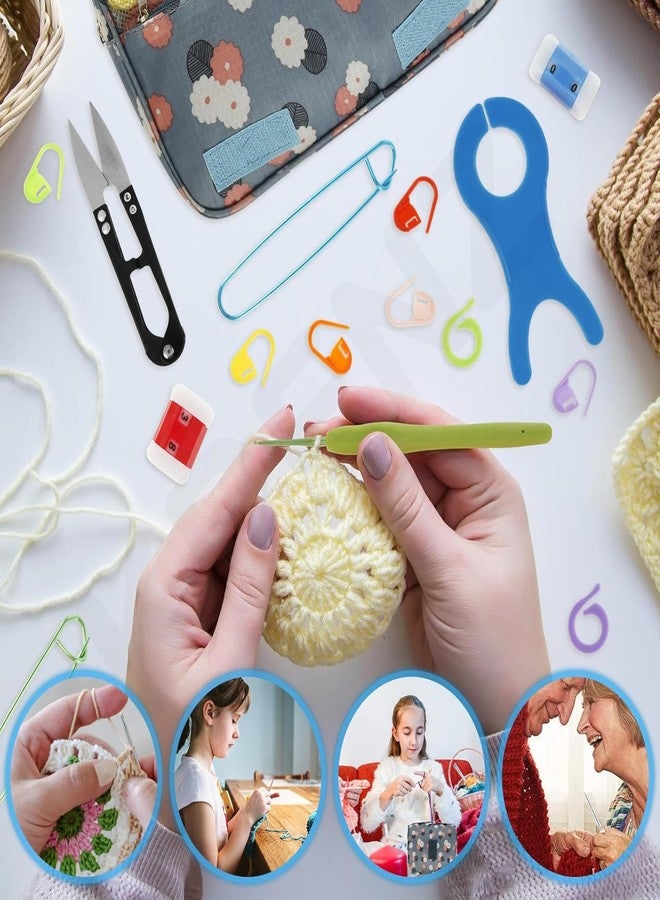 KRENZ 130 Pcs Crochet Kit for Adults Beginner Kids Crochet Hook Yarn Set Hanging Crochet Set Crochet Hooks with Ergonomic Knitting Needle Stitch Markers Storage Bag All in One Crochet Kit Set - Image 2